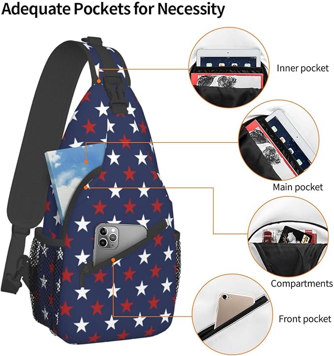 SUPLUCHOM Sling Bag American Flag Red White Star Hiking Daypack Crossbody - Image 4