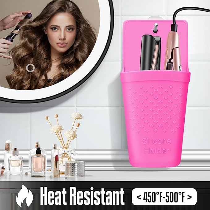 2 Pack Heat Resistant Silicone Hair Iron Mat and Pouch,Portable Travel Hair Straightener Mat and Holder for Hair Styling Tools.(Hot Pink)