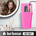 2 Pack Heat Resistant Silicone Hair Iron Mat and Pouch,Portable Travel Hair Straightener Mat and Holder for Hair Styling Tools.(Hot Pink)