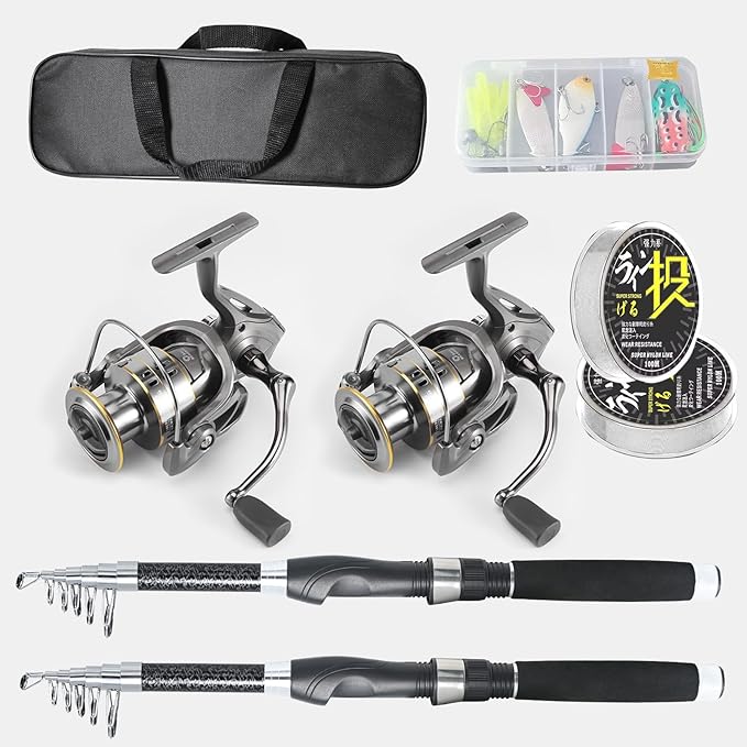 2PACK Fishing Pole Combo, Carbon Fiber Fishing Rod Spinning Reels Fishing - Image 5