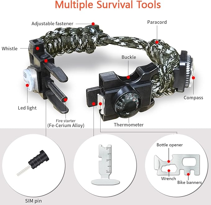 20 in 1 Survival Paracord Bracelet Adjustable Gear Kit - Image 2