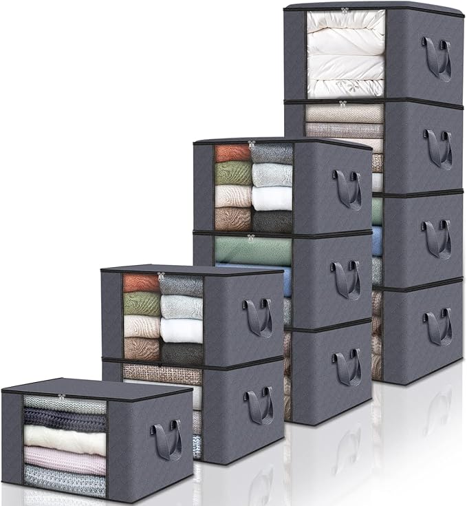 Fab totes 10 Pack Clothes Storage, Foldable Thick Fabric Blanket Storage Bags by Fabtotes