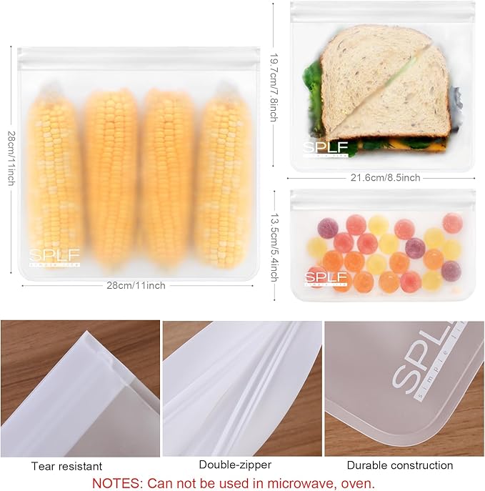 SPLF 12 Pack Dishwasher Safe Reusable Food Storage Bags, BPA Free Freezer Bags - Image 2