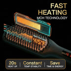 MEGAWISE Pro Ceramic Ionic Hair Straightener Brush for Home Salon | MCH Fast 20s Heating Tech with Auto-Off Safety | Anti-Scald with Universal Dual Voltage | Rotatable Power Cord (Black)