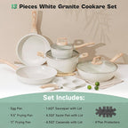13 Pcs Pots and Pans Set, Nonstick Cookware Sets White Granite Induction - Image 2