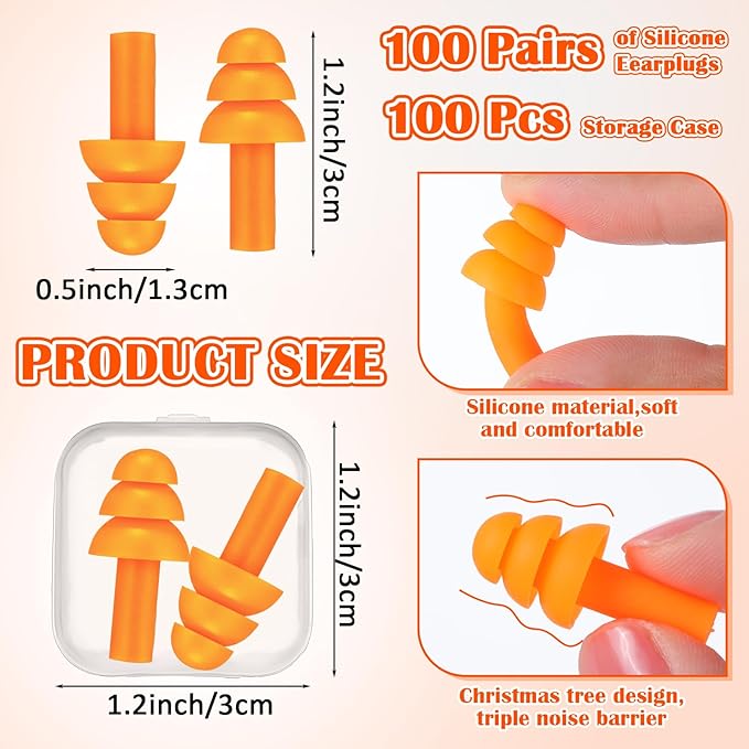 TrelaCo 100 Pairs Ear Plugs Bulk, NRR 29dB Reusable Silicone Ear Plugs - Image 2