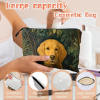 Cosmetic Bags Travel Makeup Toilet Case Waterproof Pouch for Women Girls 6.7X9.45inches - The Serene Allure of A Dog in AJungle Scene