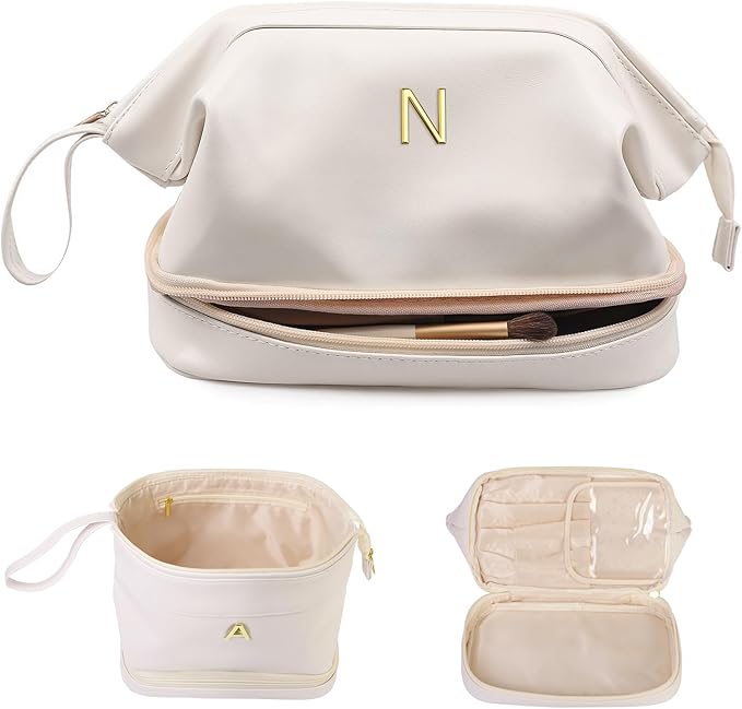 Bridesmaid Proposal Gifts, Initial Large Makeup Bag, Personalized Double Layer by Vogewood