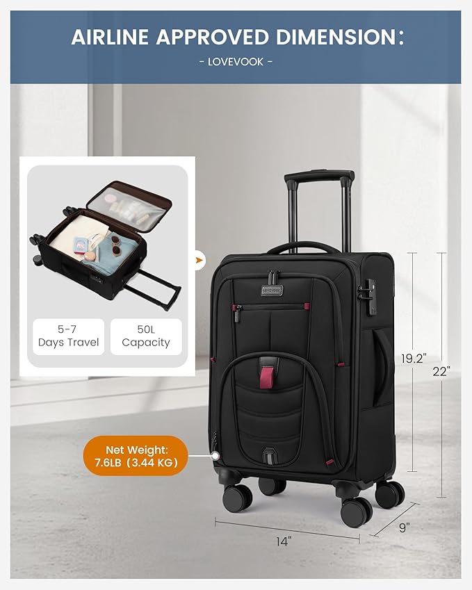 Carry On Luggage 22x14x9 Airline Approved, 22-Inch Suitcases - Image 4