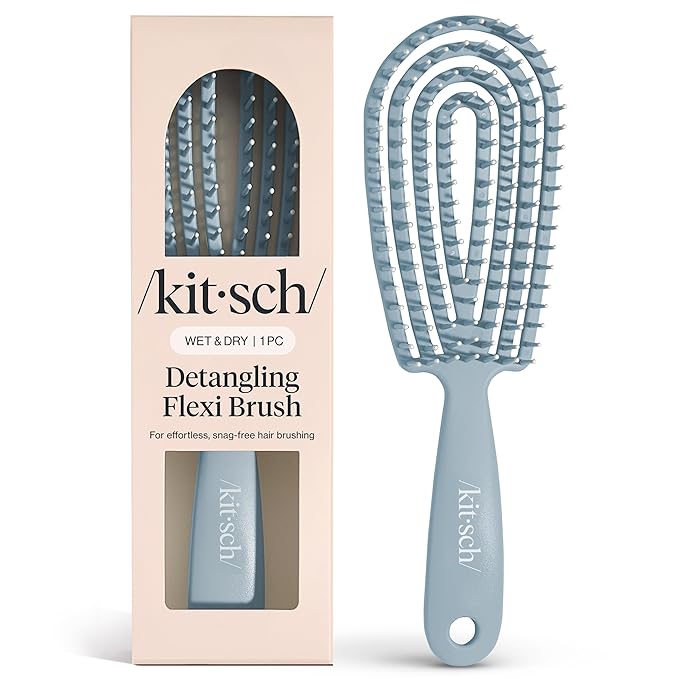 Kitsch Hair Brush Detangler – Flexi Flow Hair Brush for Women, Men & Kids | Detangling Brushes for Curly Hair with Bendable Frame, Bounce Curl Defining Brush for Wet or Dry Strands - Haze Blue