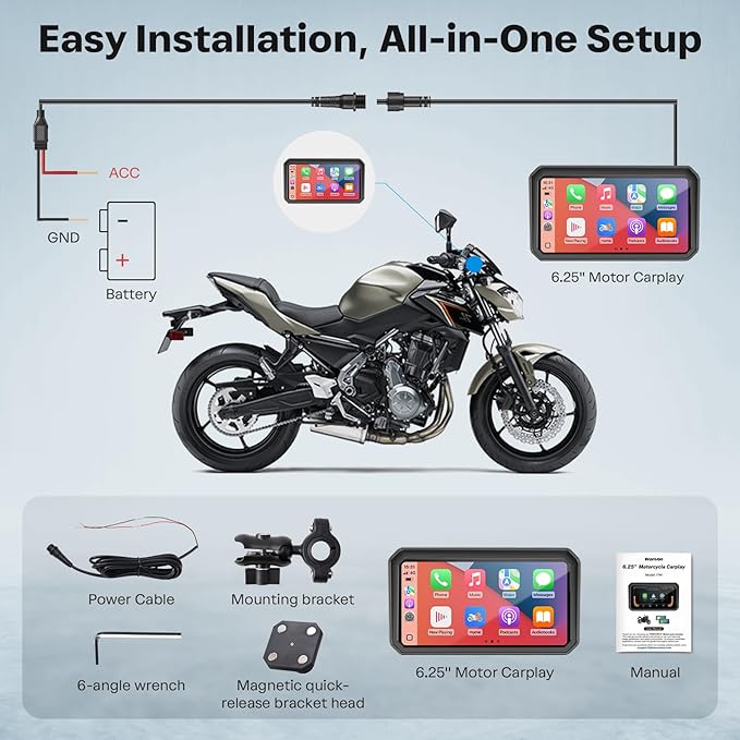 WonVon 6.25 Inch Wireless Motorcycle Carplay GPS Navigation System - Image 10