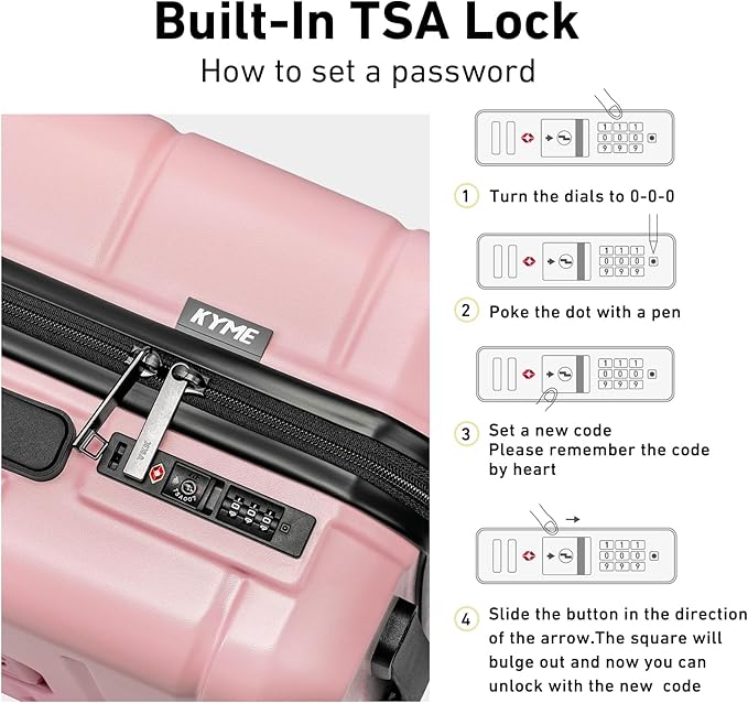 KYME Pink Luggage Sets 3 Piece Hardshell Suitcases - Image 6