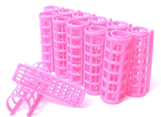 Kamay's Medium Hair Rollers Comb Curlers Clips Styling Rollers Hair Curls Wave Style Hairdressing Curlers Tools (Plastic Styling 20mm/ 7/8" 12PCS Random Clolor)