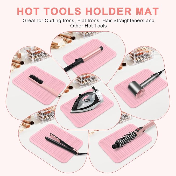 Oversize Silicone Heat Resistant Mat, Professional Hot Hair Tools Mat for Curling Iron, Flat Iron, Hair Straightener, Portable Hot Pad Cover with Velcro for Travel Home Salon(14.2" x 11.0")