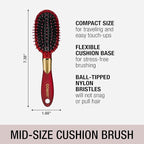 Conair Velvet Touch hairbrush set - Travel hair brush - suitable for curly or straight styles - features soft touch handle with bonus headband - Red/Black