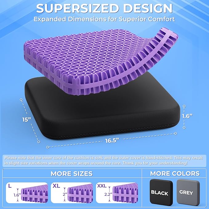 TushGuard Gel Seat Cushion for Long Sitting, Enlarged & Thickened Patent Design - Image 3