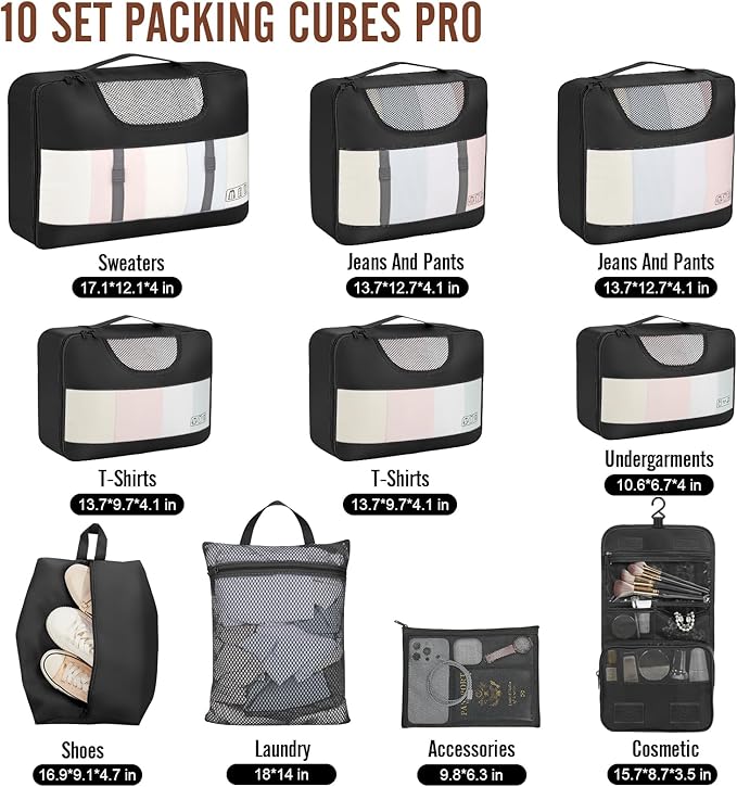 Veken 10 Set Packing Cubes for Travel Essential, Suitcase Organizer Bags in 4 - Image 2