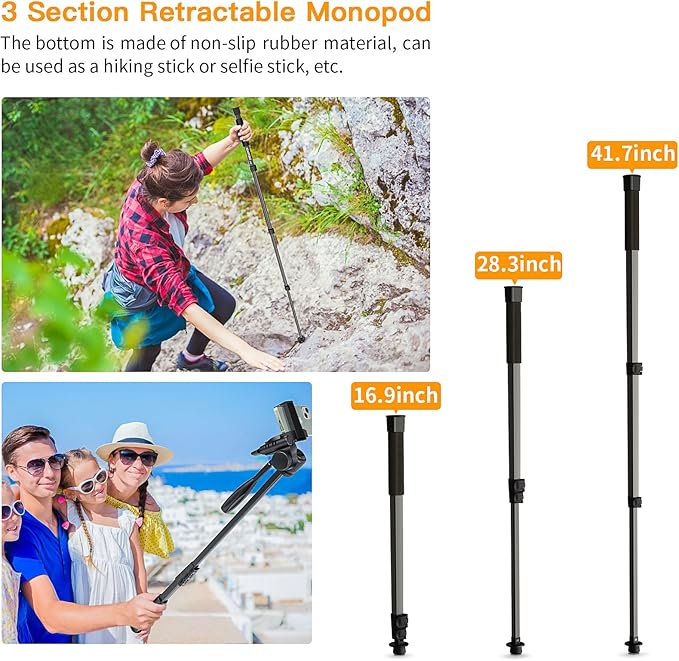 Camera Tripod 66.7 Inch, Patented 3-Way Rotating Portable Cameras Stand - Image 3