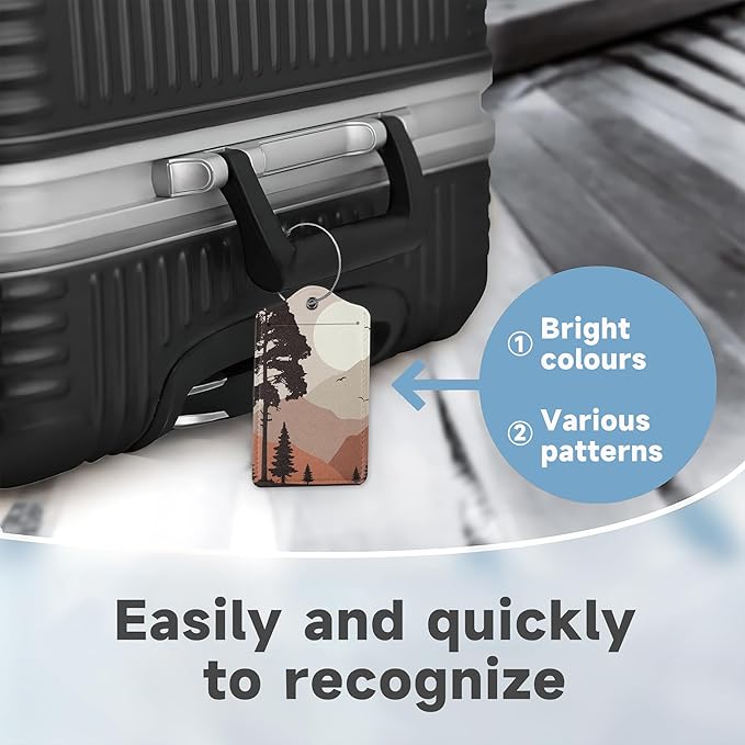 2 Pack Luggage Tag for Suitcase, Landscape Pine Trees Mountains Leather Bag - Image 4