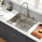 25 x 22 Inch Kitchen Sink, Drop In Stainless Steel Single Bowl Workstation Sink - Image 2