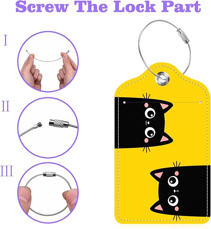 Set of 2 Luggage Tags Two Black Kitten Face Head Leather Suitcases Tag - Image 4
