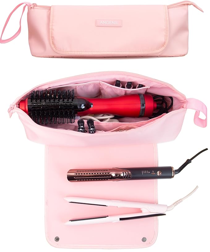 ANGENIL Large Capacity Heat Mat Hot Hair Iron Tools Travel Bag, 2 in 1 Portable Organizer Bags with Large Heat Resistant Mat for Hair Straighteners, Curling Irons, Hot Air Brushes, Travel Essentials