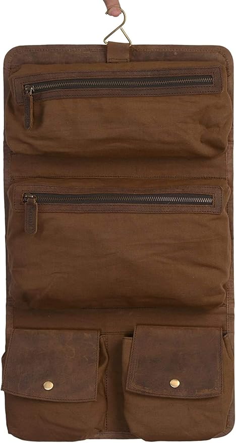 KomalC Premium Buffalo Leather Hanging Toiletry Bag Travel Dopp Kit by KomalC