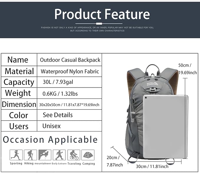 Hiking Backpack 30L Foldable Travel Daypack - Image 2