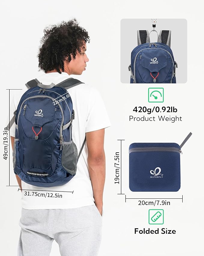 WATERFLY Lightweight Packable Hiking Backpack: 30L Foldable Travel Daypack - Image 2