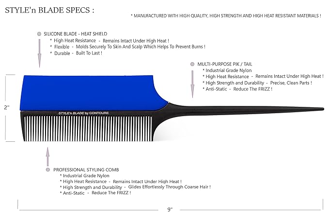 STYLE’nBLADE Professional Hair Styling Comb with Silicone Heat Shield Guard Protection/High Heat Resistance/Reduce Scalp Head Finger Burns from Curling Irons and Hot Hair Appliances
