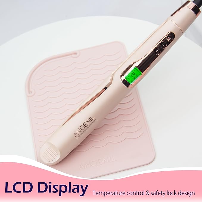 ANGENIL Pro Twist Flat Iron Hair Straightener, 2 in 1 Straightener and Curling Iron for Women, Round Pink Dual Voltage Hair Straightener with Silicone Heat Resistant Mat, 30s Fast Heating, LCD Display