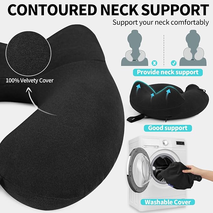 Inflatable Travel Neck Pillow for Airplane, Head Support Velvet Adult Neck - Image 4
