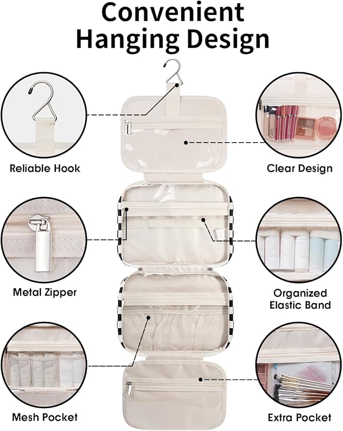Narwey Travel Toiletry Bag for Women Large Hanging Makeup Bag Organizer - Image 7