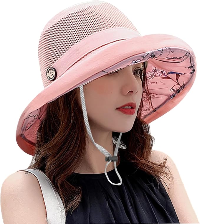 Women Wide Brim Sun Hats Metal Wired Edge Summer UV Protection Beach Fishing Hat by HUAMULAN