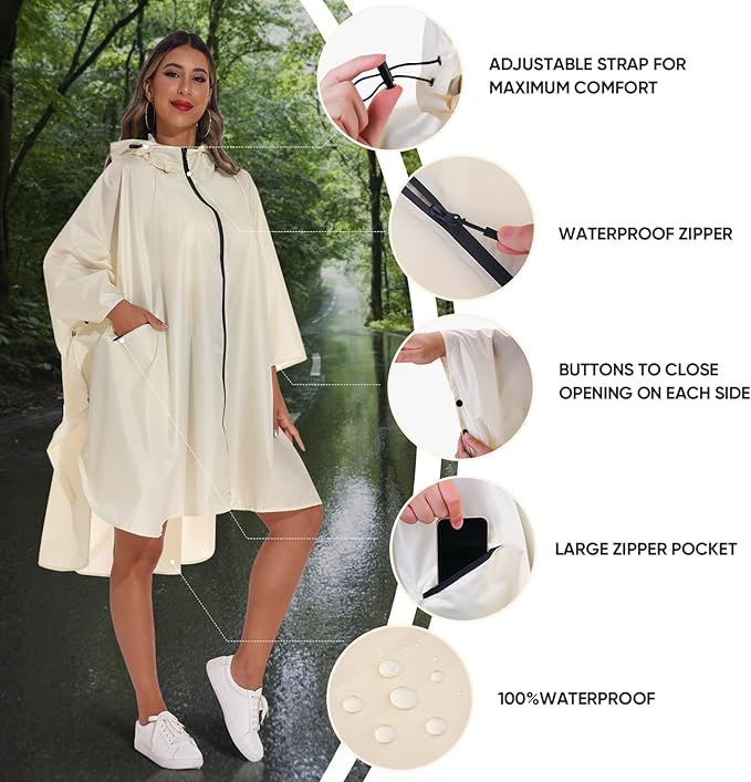 PTEROMY Hooded Rain Poncho for Adult - Image 6