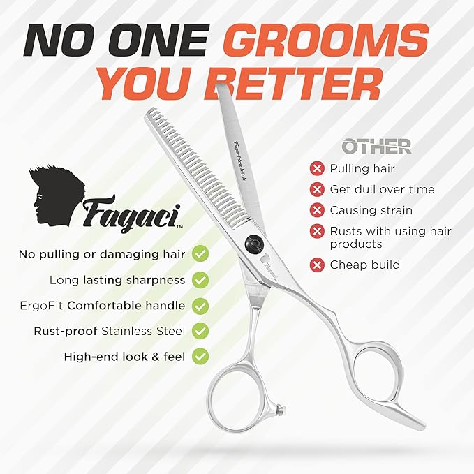 Fagaci Hair Thinning Scissors 6" with 440C Steel, Ultra Sharp & Superior Cuts Texturizing Shears, Extreme Durability Texturizing Scissors, Barber Thinning Shears, Hair Cutting for Women & Men