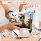 Cosmetic Bags Travel Makeup Toilet Case Waterproof Pouch for Women Girls 6.7X9.45inches - Kittens With Butterflies in A Mountain - Sky Background