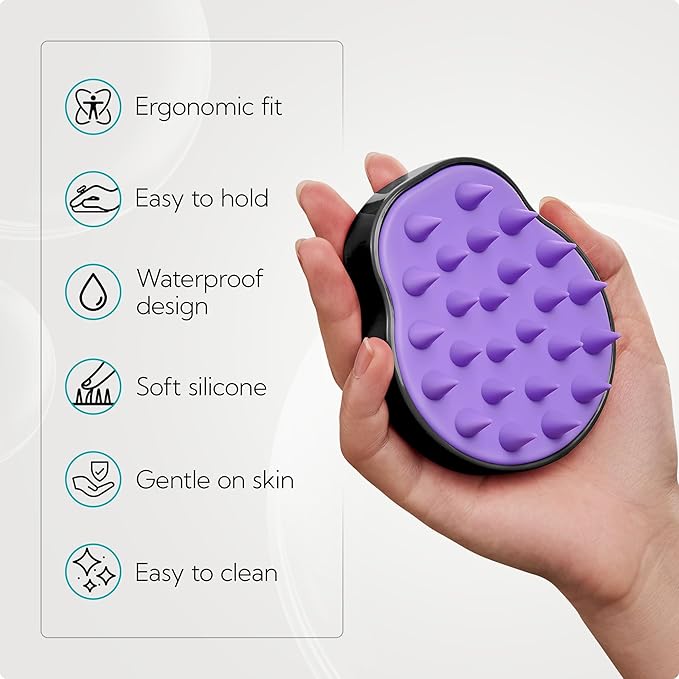 HEETA Hair Scalp Massager Shampoo Brush 2 Pack, Soft Silicone Bristles to Remove Dandruff, Waterproof Hair Scrubber for Both Wet Dry Use, Suitable for Men & Women (Turquoise & Purple)