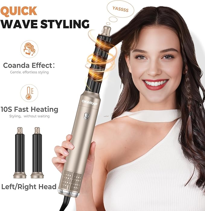 6 in ONE Hair Dryer Brush, Blow Dryer Curling Wand Hair Styling Tools Set, Ionic Hot Air Massage Oval Blowout Hair Dryer, Left&Right Hair Styler 100-120V