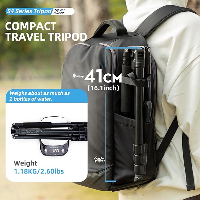 Fotopro 66" Camera Tripod, Aluminum Compact Travel Tripod and Monopod - Image 3