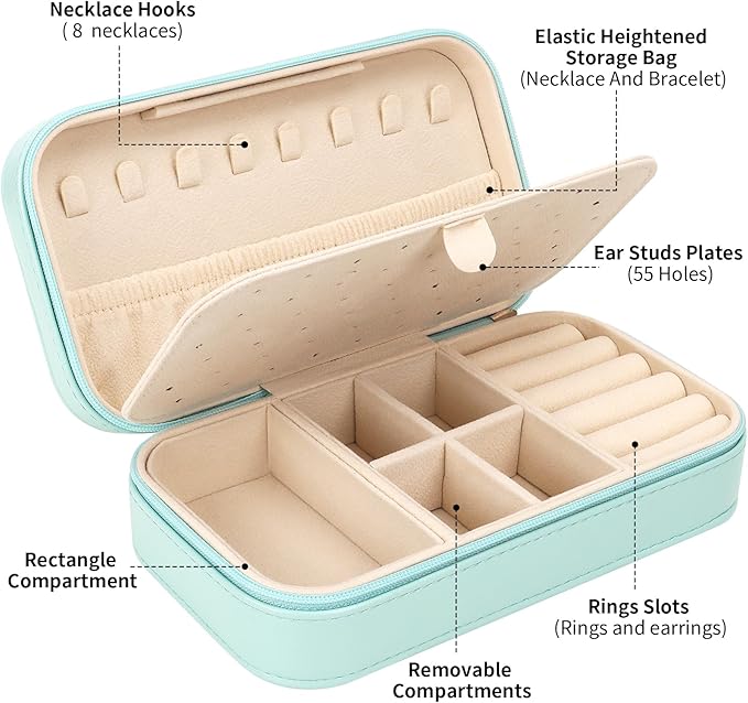 DesignSter Travel Jewelry Box, PU Leather Portable Jewelry Case, Small Jewelry - Image 2
