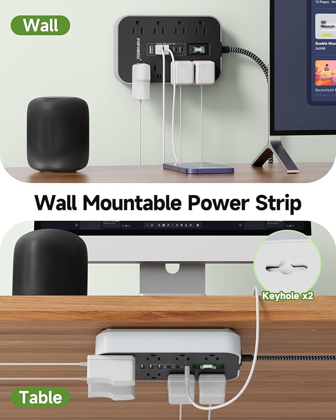 Power Strip Surge Protector- 5FT Flat Plug Extension Cord, 8 AC Outlet& 6 USB - Image 7