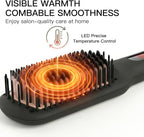 MEGAWISE Pro Ceramic Ionic Hair Straightener Brush for Home Salon | MCH Fast 20s Heating Tech with Auto-Off Safety | Anti-Scald with Universal Dual Voltage | Rotatable Power Cord (Black)