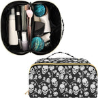 Makeup Organizer Bag, Skull with Rose Print Travel Makeup Bags Makeup Vanity Case Large Capacity Rhombus Cosmetic Toiletry Bag for Girl Women Ladies
