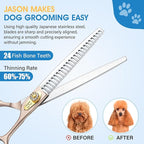 JASON 7.5" Dog Grooming Scissors - Professional Chunker Thinning Shear with with 24 Fishbone Teeth Japanese 440C Stainless Steel Hair Scissor with Diamond Screw for Dogs, Cats and Other Pets Christmas
