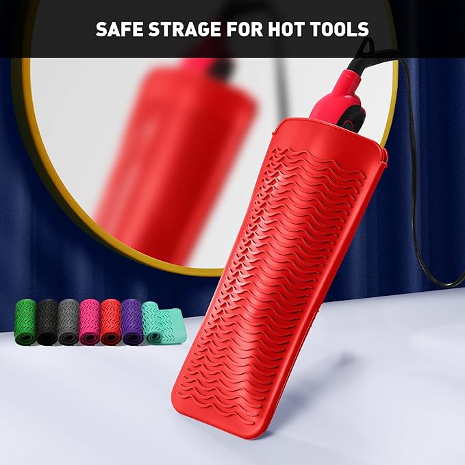 ZAXOP 2 Pack Heat Resistant Silicone Mat Pouch for Flat Iron, Curling Iron,Hair Straightener,Hair Curling Wands,Hot Hair Tools (Green & RED)