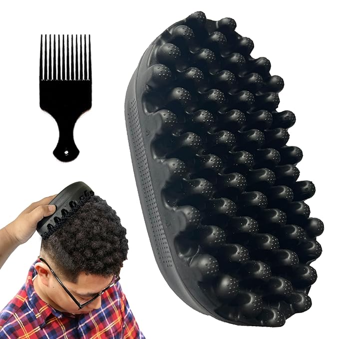 Rubber Afro Hair Brush for Curly Coily 4C Hair –Durable Washable Non-Slip Styling Tool for Twist Curl, Magic Curly Barber Curl Twist Comb for Home Salon Women Men