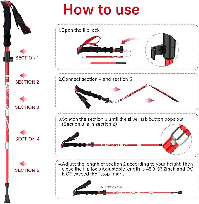 BISINNA Collapsible Trekking Hiking Poles- 2 Pack Folding Aluminum Walking - Image 5