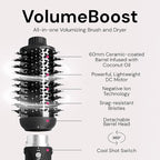 L'ANGE HAIR VolumeBoost 60mm 2-in-1 Ceramic Volumizing Brush Dryer | Fast Drying & Styling for Frizz-Free, Voluminous Blowouts | Ceramic-Coated Barrel (Black)