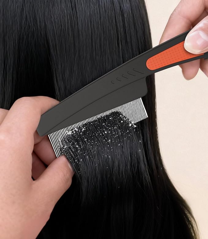 Dandruff Comb Fine Tooth Scalp Detox Comb Lice for Women, Men & Kids Stainless Steel Scalp Detoxing, Sweep & Massage Hair Brush Tool for Hair Care (3PC Black+Red)